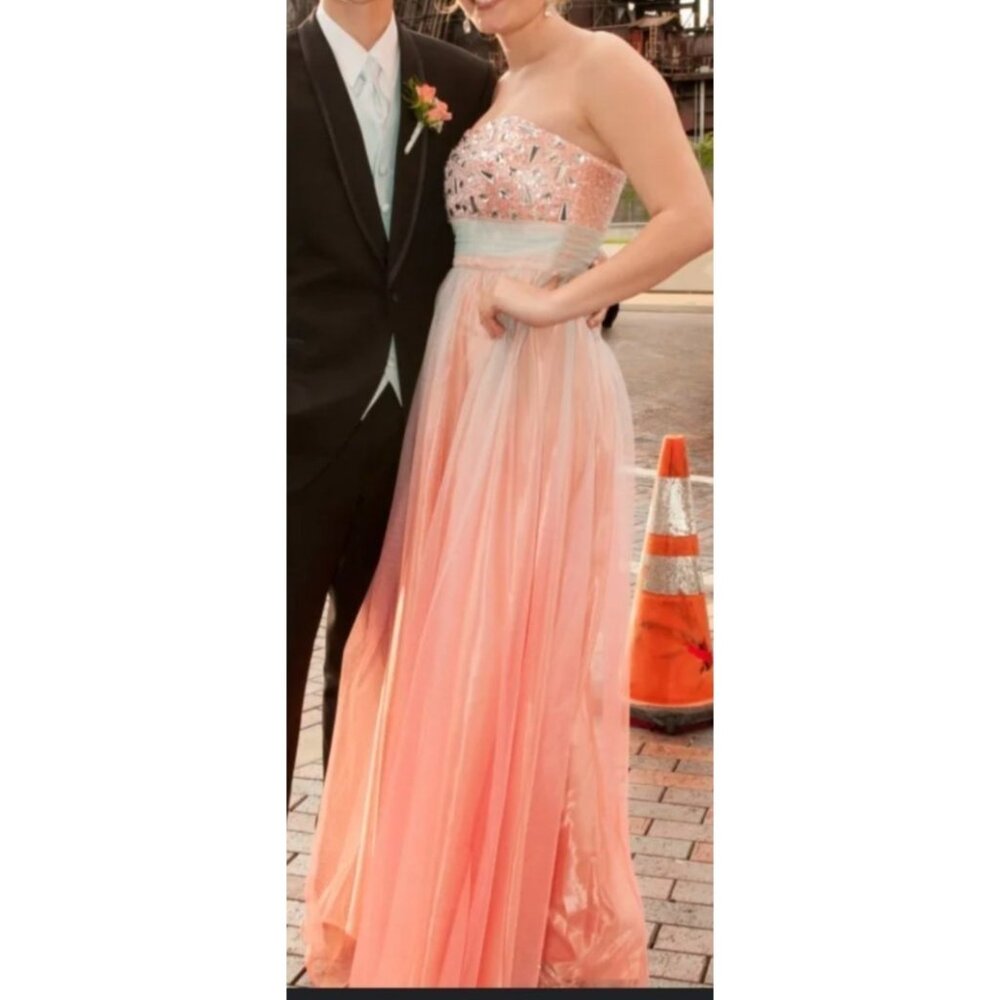 Vintage Blondie Nites Dress Peach Mint Ombre Beaded Prom Semi Formal Sz 11